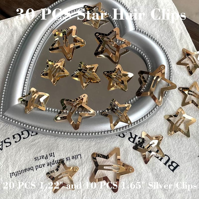 Seneeel 30 PCS Gold Star Hair Clips,20PCS 1.22"Star hair Clip and 10 PCS 1.65"Hair Clip Snap Hair Accessories Non Slip stars Clips for Girls Women gold Accessories Gold Metal Hair Clips - Image 3